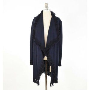 NWT St. John Navy Blue Wool Fringe Sweater